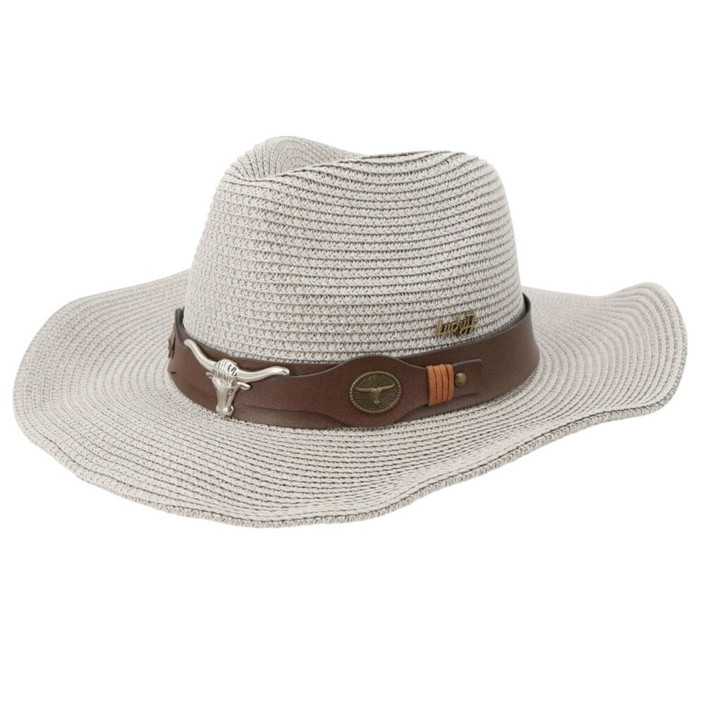 Lucky 7 USA Boho Western Light Gray Paper Straw Foldable Hat Cowboy